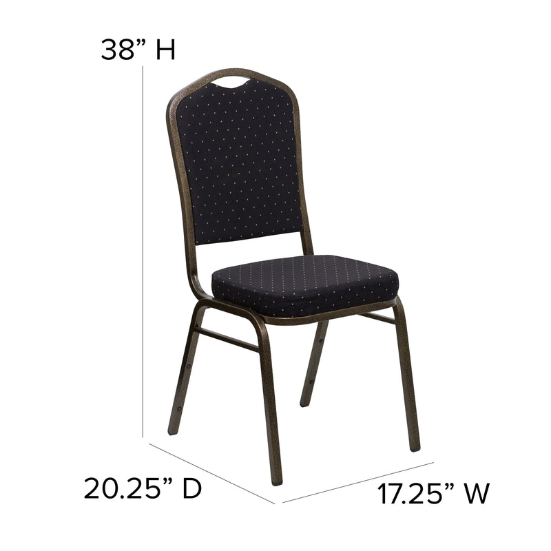 Murie Crown Back Stacking Banquet Chair, Black Patterned Fabric - Gold Vein Frame iHome Studio