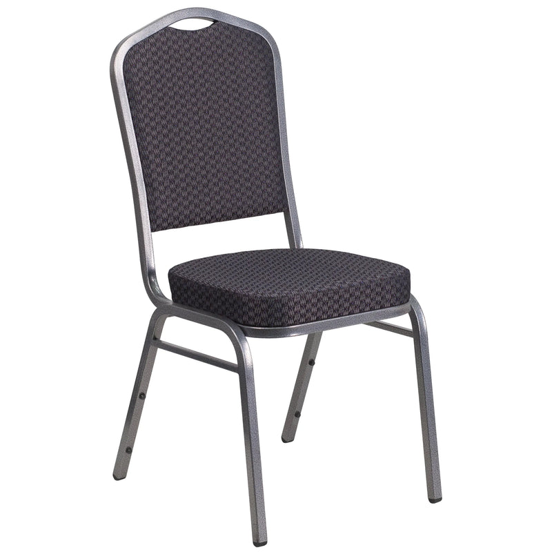 Murie Crown Back Stacking Banquet Chair, Black Patterned Fabric - Silver Vein Frame iHome Studio