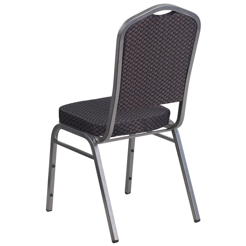 Murie Crown Back Stacking Banquet Chair, Black Patterned Fabric - Silver Vein Frame iHome Studio