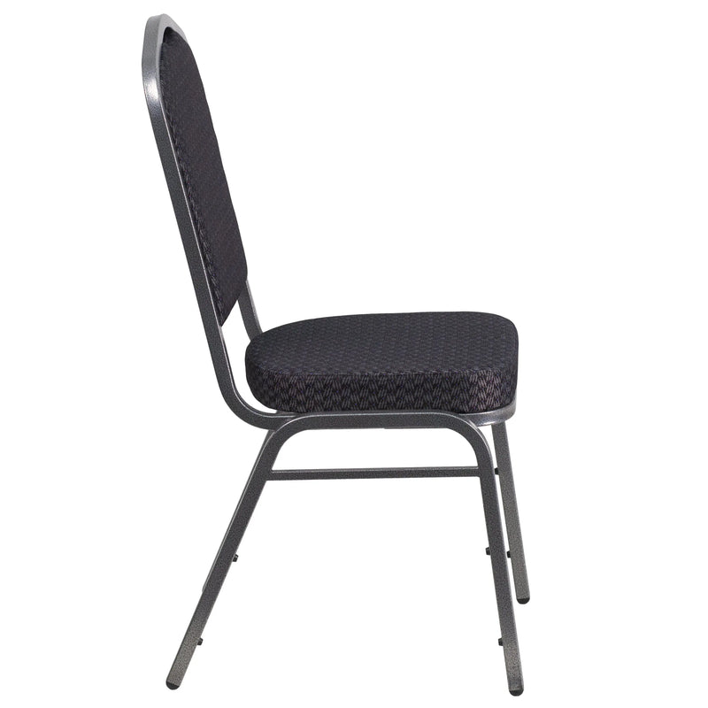 Murie Crown Back Stacking Banquet Chair, Black Patterned Fabric - Silver Vein Frame iHome Studio