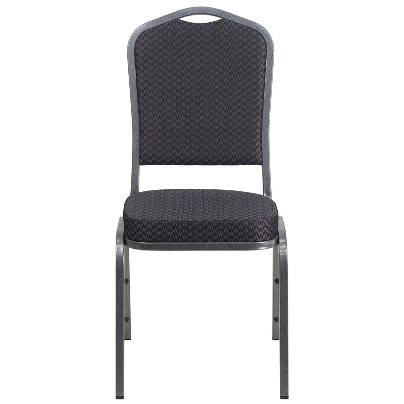 Murie Crown Back Stacking Banquet Chair, Black Patterned Fabric - Silver Vein Frame iHome Studio