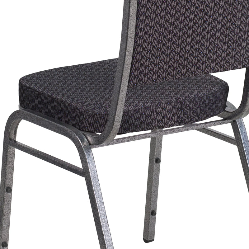 Murie Crown Back Stacking Banquet Chair, Black Patterned Fabric - Silver Vein Frame iHome Studio