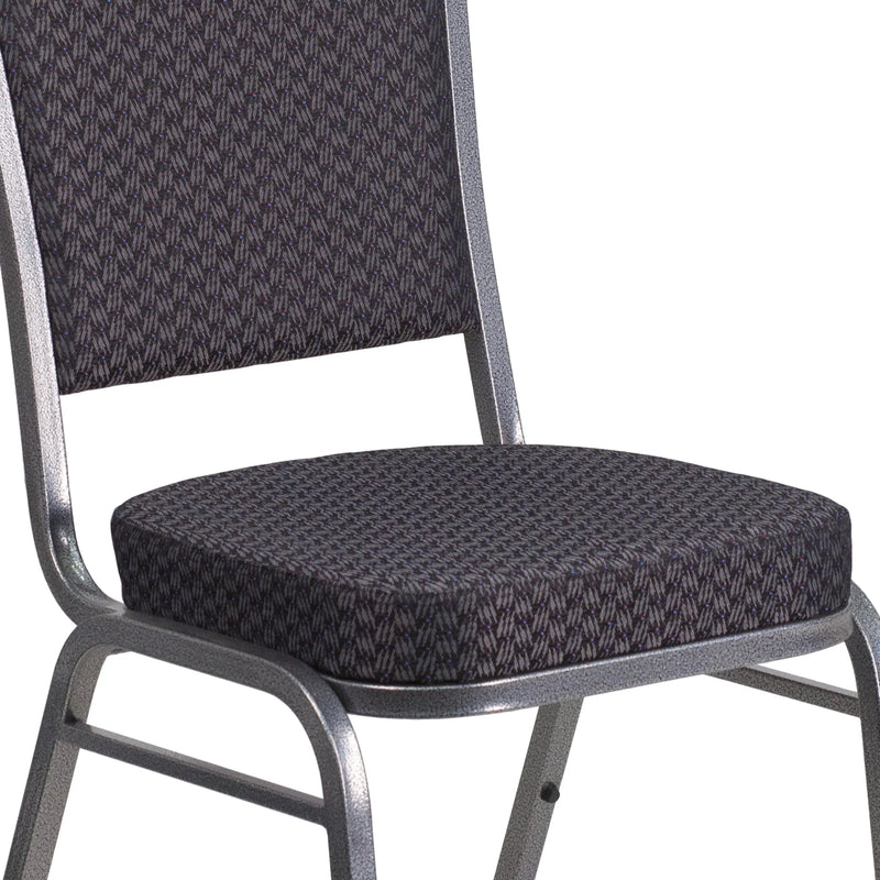 Murie Crown Back Stacking Banquet Chair, Black Patterned Fabric - Silver Vein Frame iHome Studio