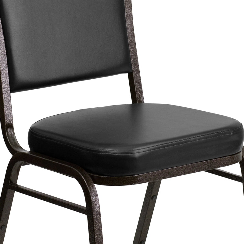 Murie Crown Back Stacking Banquet Chair, Black Vinyl - Gold Vein Frame iHome Studio