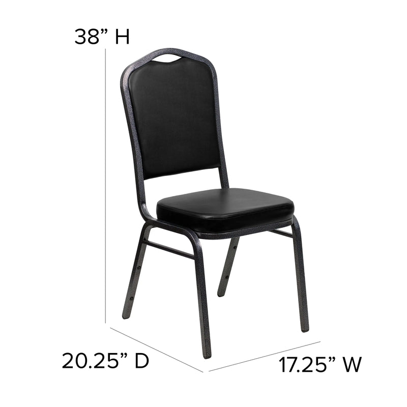 Murie Crown Back Stacking Banquet Chair, Black Vinyl - Silver Vein Frame iHome Studio