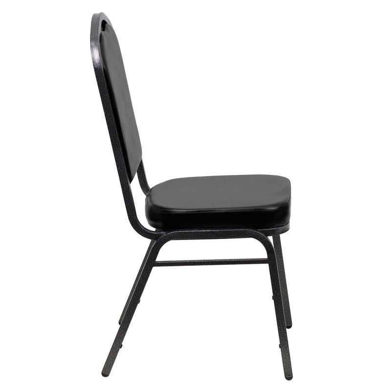 Murie Crown Back Stacking Banquet Chair, Black Vinyl - Silver Vein Frame iHome Studio