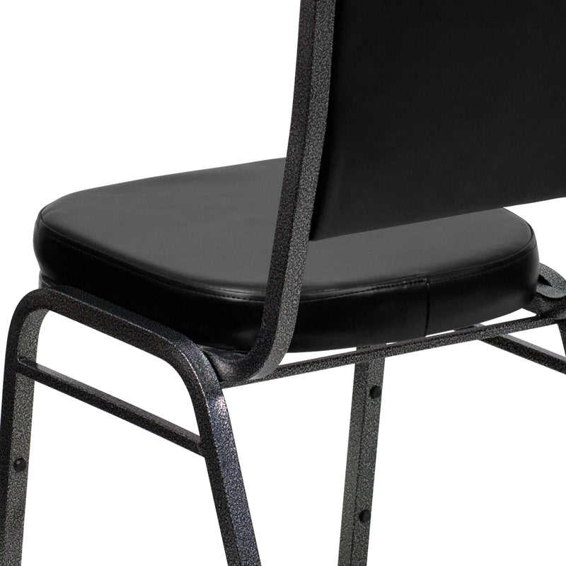 Murie Crown Back Stacking Banquet Chair, Black Vinyl - Silver Vein Frame iHome Studio