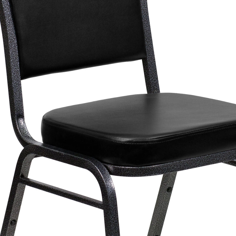 Murie Crown Back Stacking Banquet Chair, Black Vinyl - Silver Vein Frame iHome Studio