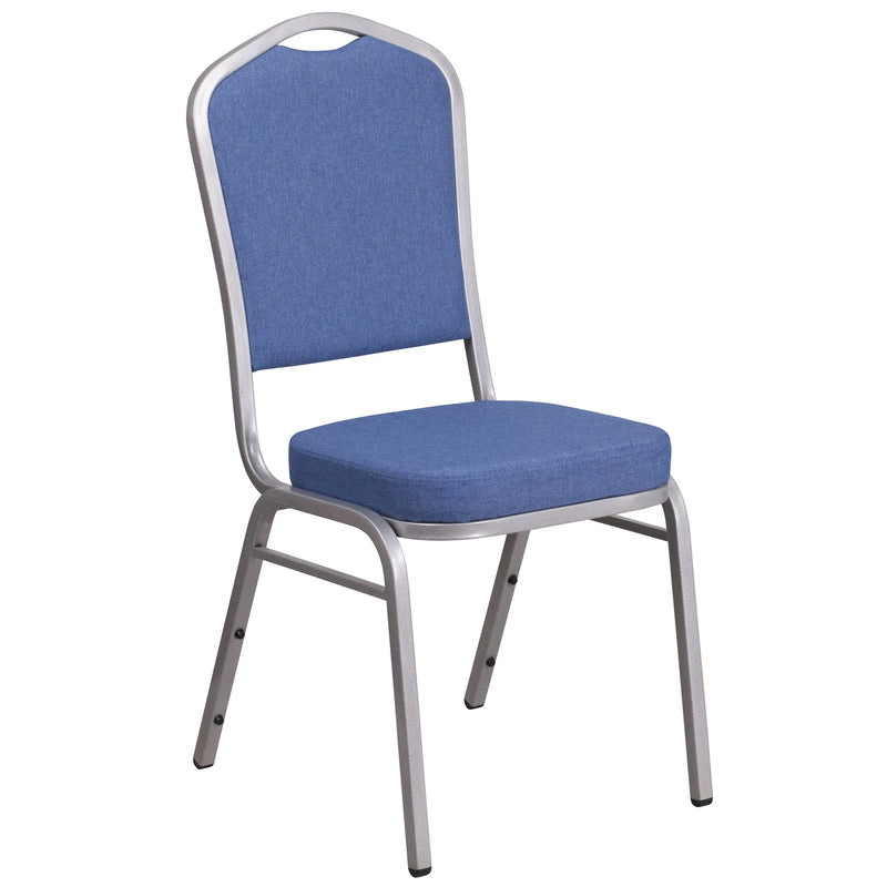 Murie Crown Back Stacking Banquet Chair, Blue Fabric - Silver Frame iHome Studio