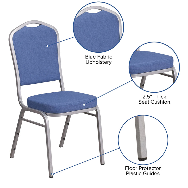 Murie Crown Back Stacking Banquet Chair, Blue Fabric - Silver Frame iHome Studio