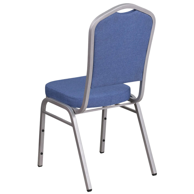 Murie Crown Back Stacking Banquet Chair, Blue Fabric - Silver Frame iHome Studio