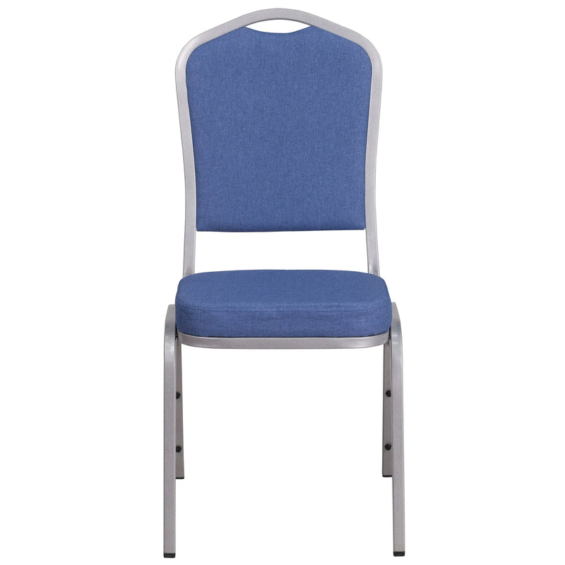 Murie Crown Back Stacking Banquet Chair, Blue Fabric - Silver Frame iHome Studio