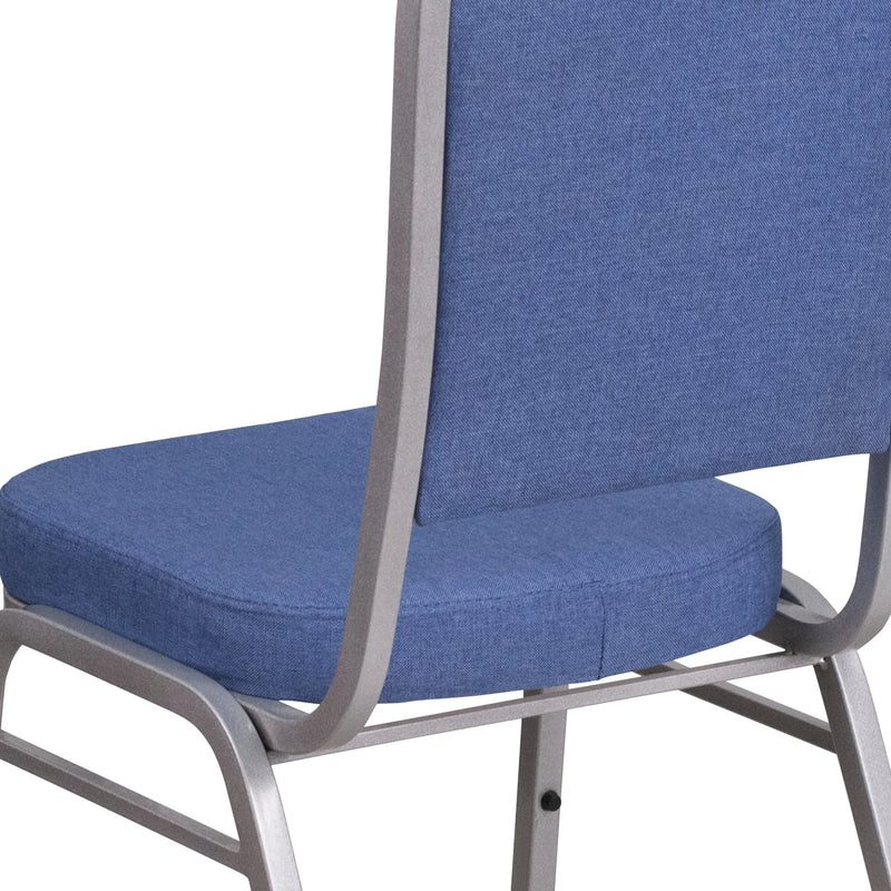 Murie Crown Back Stacking Banquet Chair, Blue Fabric - Silver Frame iHome Studio