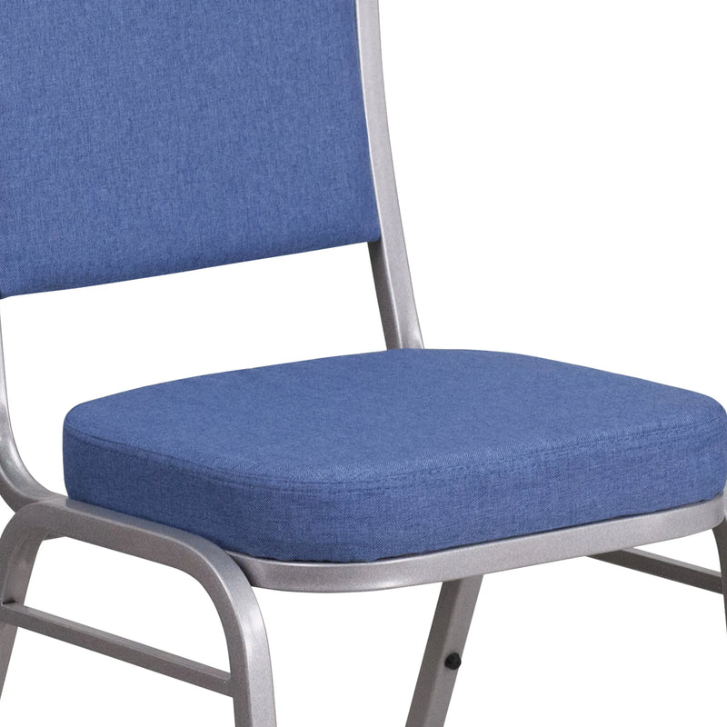 Murie Crown Back Stacking Banquet Chair, Blue Fabric - Silver Frame iHome Studio