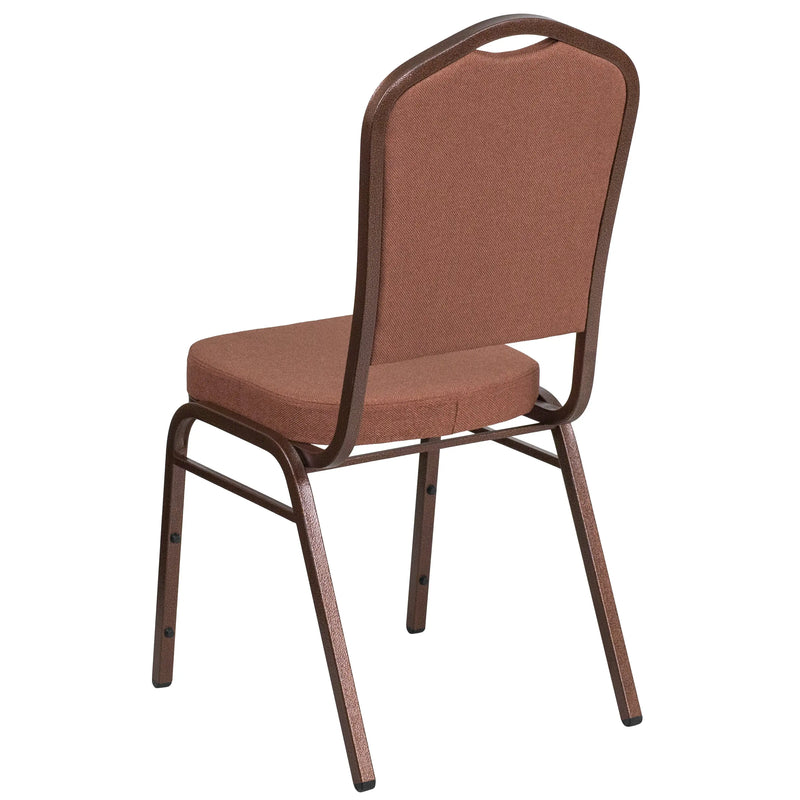 Murie Crown Back Stacking Banquet Chair, Brown Fabric - Copper Vein Frame iHome Studio