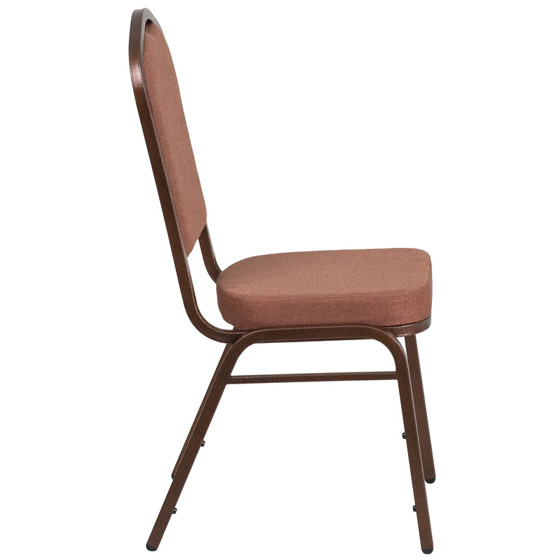 Murie Crown Back Stacking Banquet Chair, Brown Fabric - Copper Vein Frame iHome Studio