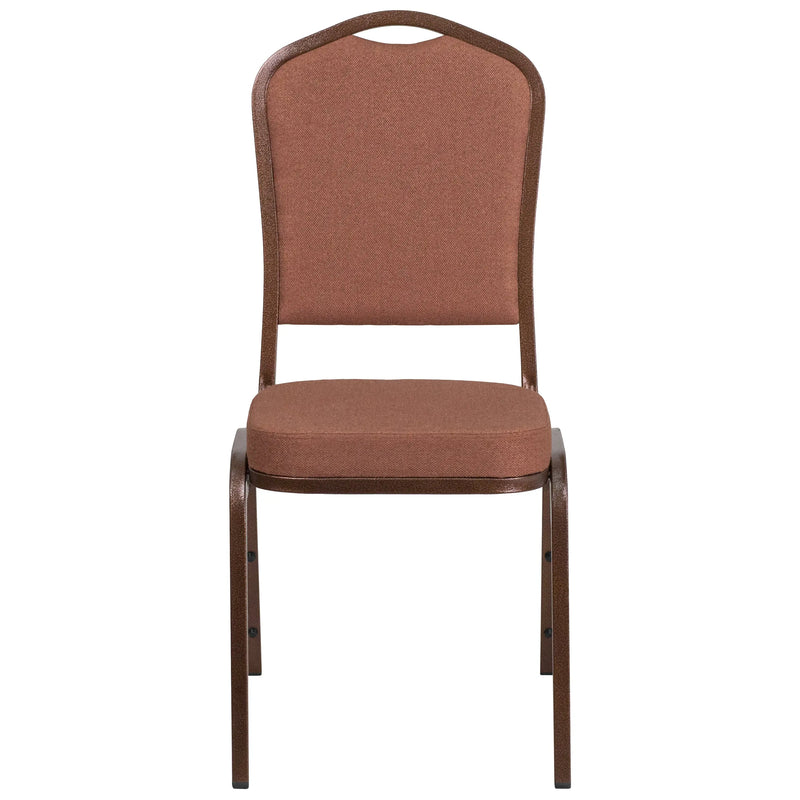 Murie Crown Back Stacking Banquet Chair, Brown Fabric - Copper Vein Frame iHome Studio