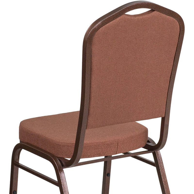 Murie Crown Back Stacking Banquet Chair, Brown Fabric - Copper Vein Frame iHome Studio