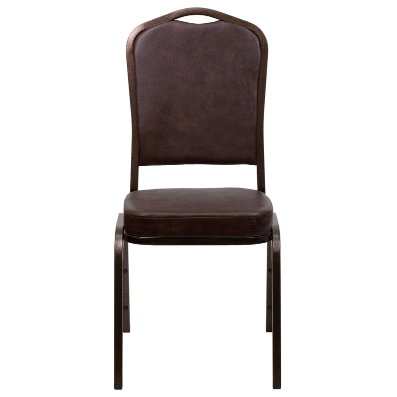 Murie Crown Back Stacking Banquet Chair, Brown Vinyl - Copper Vein Frame iHome Studio