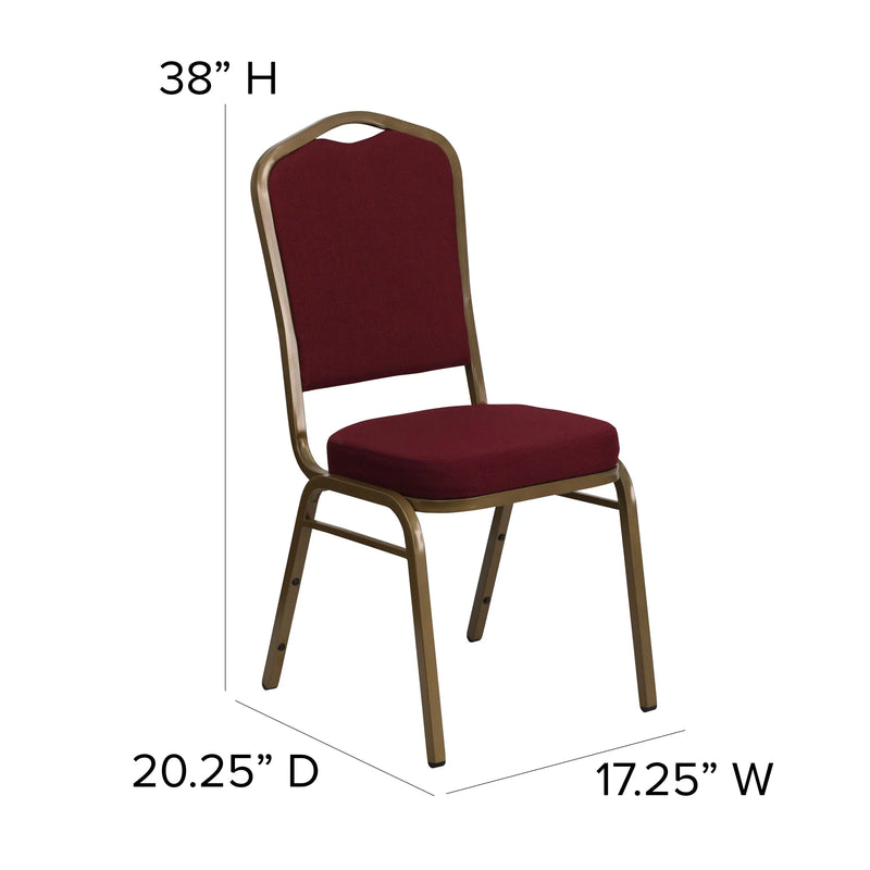 Murie Crown Back Stacking Banquet Chair, Burgundy Fabric - Gold Frame iHome Studio