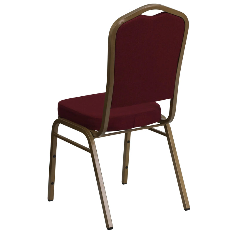 Murie Crown Back Stacking Banquet Chair, Burgundy Fabric - Gold Frame iHome Studio