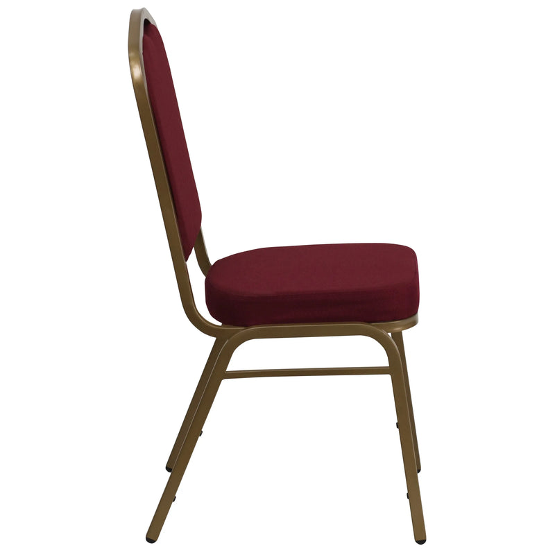 Murie Crown Back Stacking Banquet Chair, Burgundy Fabric - Gold Frame iHome Studio