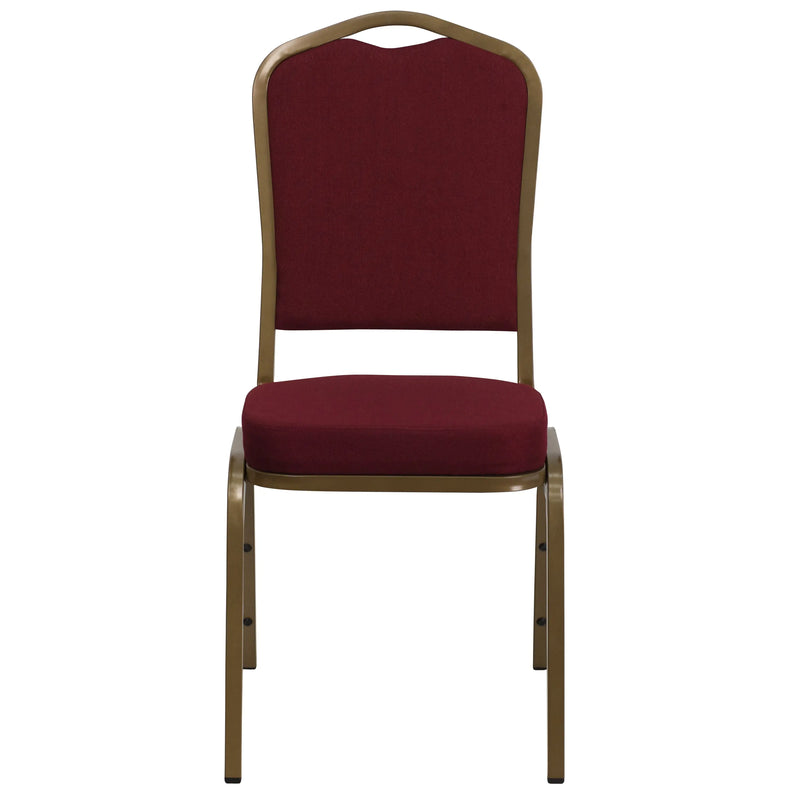 Murie Crown Back Stacking Banquet Chair, Burgundy Fabric - Gold Frame iHome Studio