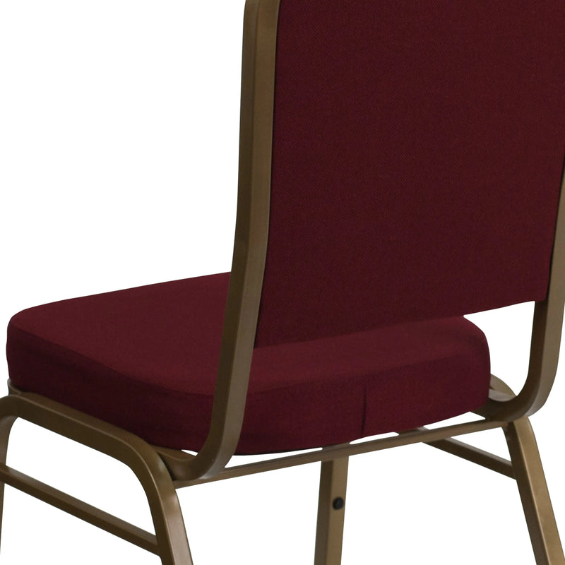 Murie Crown Back Stacking Banquet Chair, Burgundy Fabric - Gold Frame iHome Studio