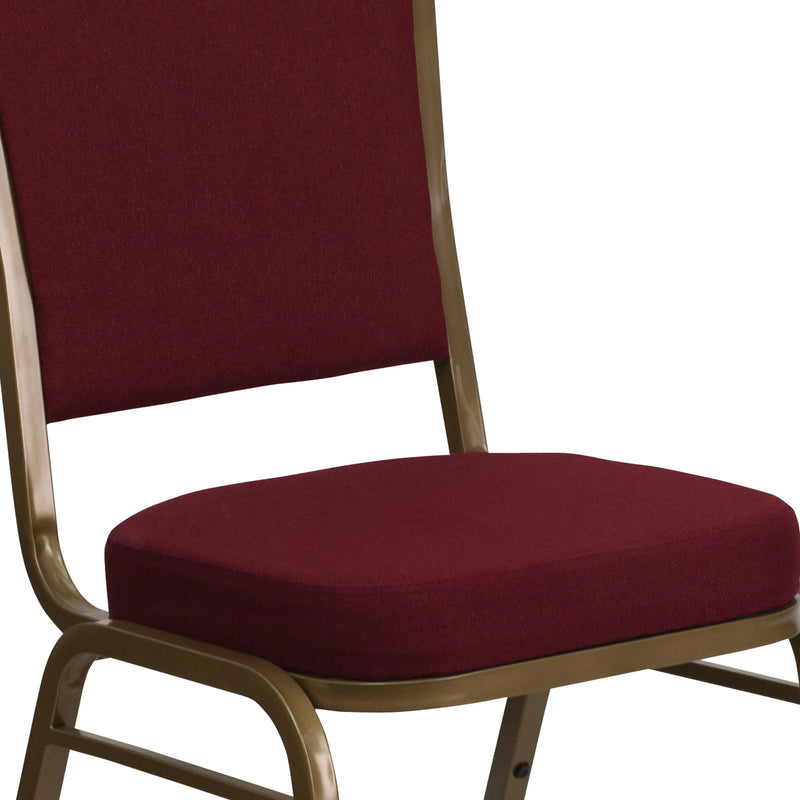 Murie Crown Back Stacking Banquet Chair, Burgundy Fabric - Gold Frame iHome Studio