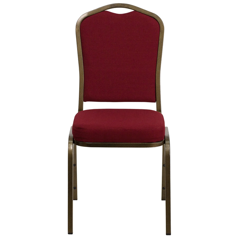 Murie Crown Back Stacking Banquet Chair, Burgundy Fabric - Gold Vein Frame iHome Studio