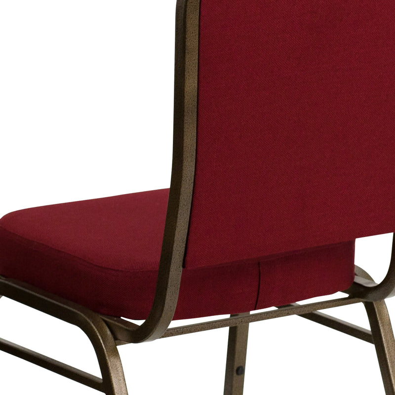 Murie Crown Back Stacking Banquet Chair, Burgundy Fabric - Gold Vein Frame iHome Studio