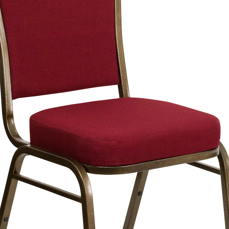 Murie Crown Back Stacking Banquet Chair, Burgundy Fabric - Gold Vein Frame iHome Studio