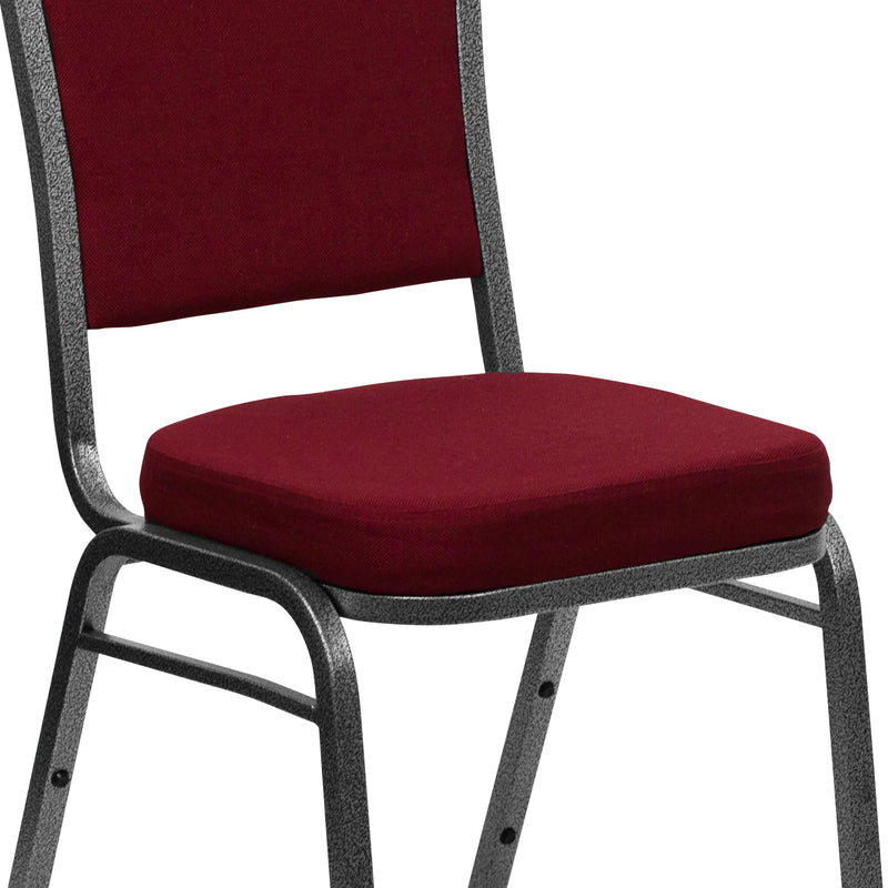 Murie Crown Back Stacking Banquet Chair, Burgundy Fabric - Silver Vein Frame iHome Studio