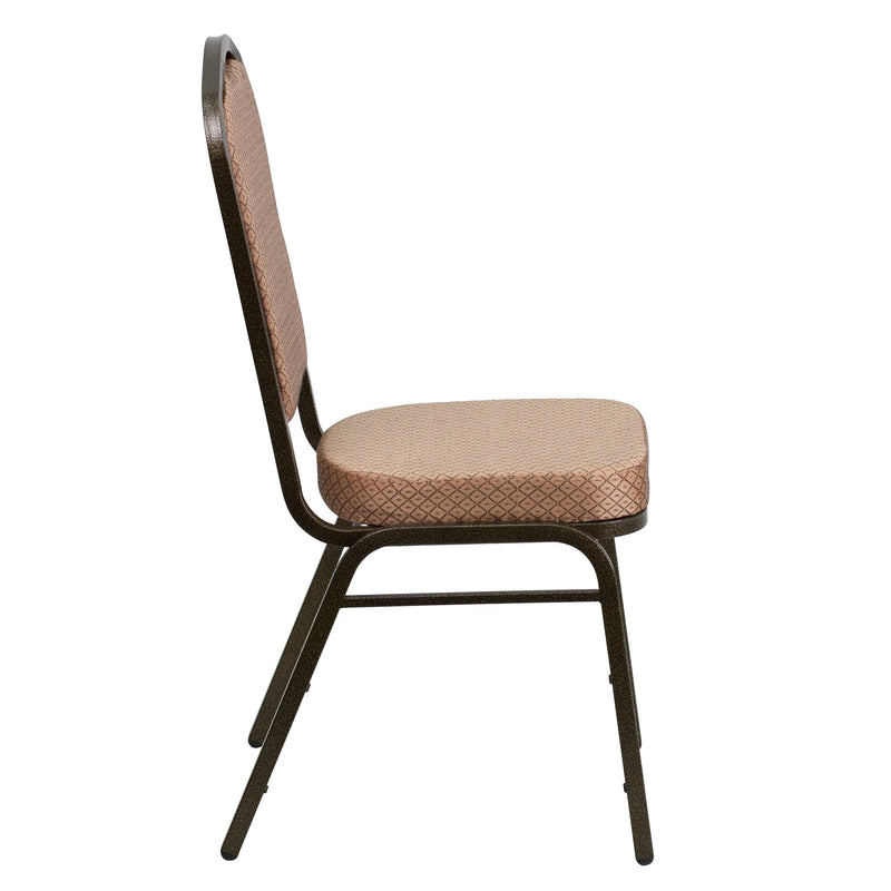 Murie Crown Back Stacking Banquet Chair, Gold Diamond Patterned Fabric - Gold Vein Frame iHome Studio