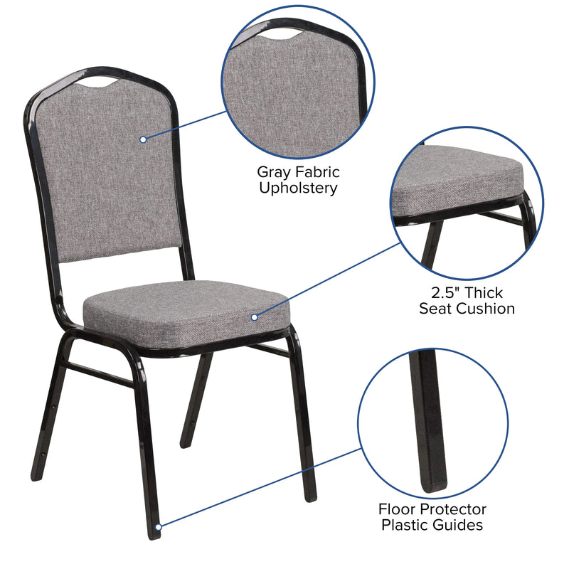 Murie Crown Back Stacking Banquet Chair, Gray Fabric - Black Frame iHome Studio