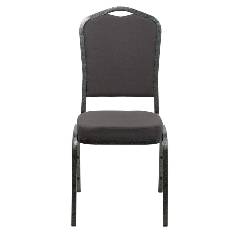Murie Crown Back Stacking Banquet Chair, Gray Fabric - Silver Vein Frame iHome Studio
