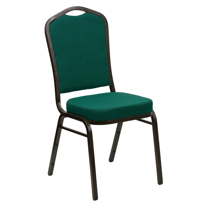 Murie Crown Back Stacking Banquet Chair, Green Fabric - Gold Vein Frame iHome Studio
