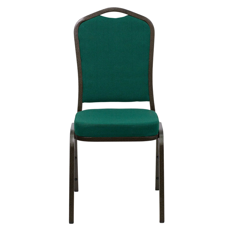 Murie Crown Back Stacking Banquet Chair, Green Fabric - Gold Vein Frame iHome Studio