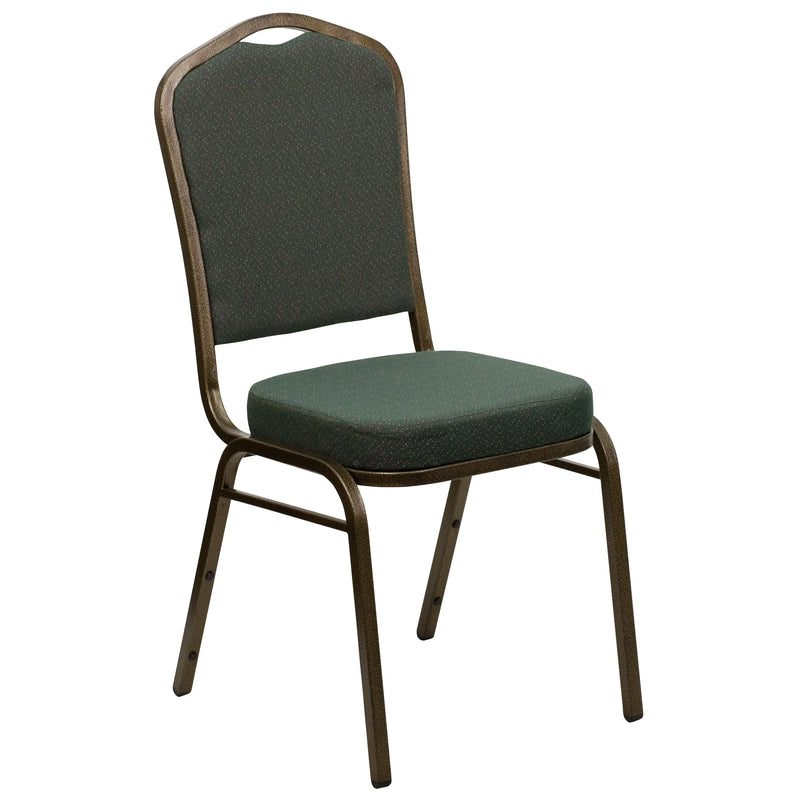 Murie Crown Back Stacking Banquet Chair, Green Patterned Fabric - Gold Vein Frame iHome Studio