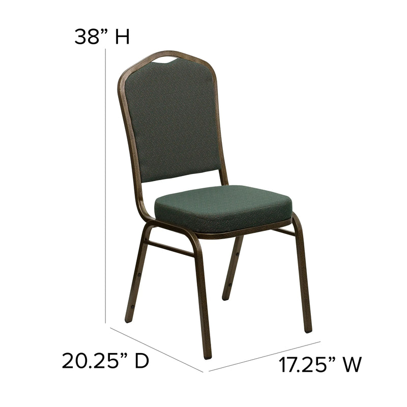 Murie Crown Back Stacking Banquet Chair, Green Patterned Fabric - Gold Vein Frame iHome Studio