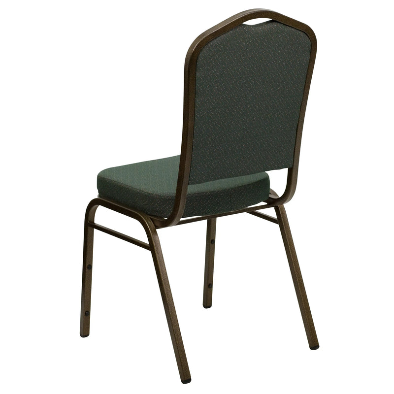 Murie Crown Back Stacking Banquet Chair, Green Patterned Fabric - Gold Vein Frame iHome Studio