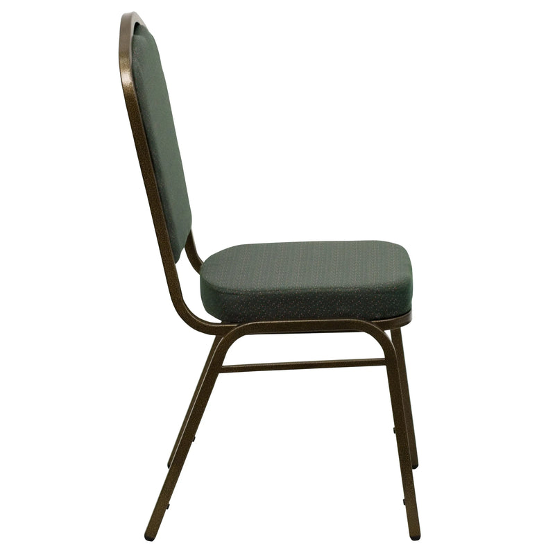 Murie Crown Back Stacking Banquet Chair, Green Patterned Fabric - Gold Vein Frame iHome Studio