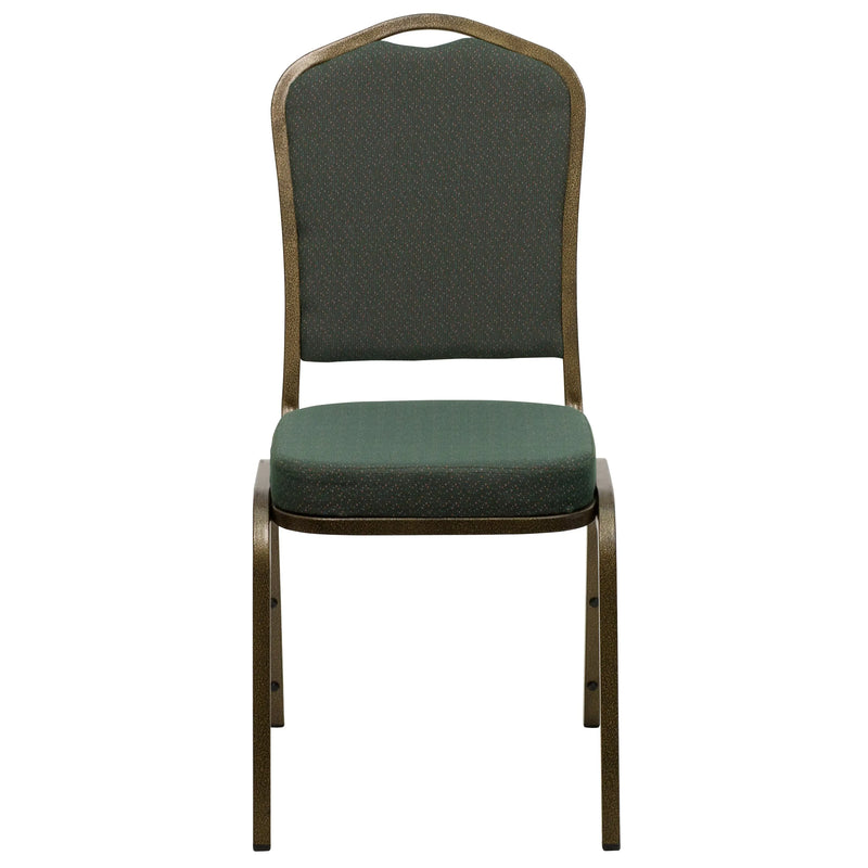 Murie Crown Back Stacking Banquet Chair, Green Patterned Fabric - Gold Vein Frame iHome Studio