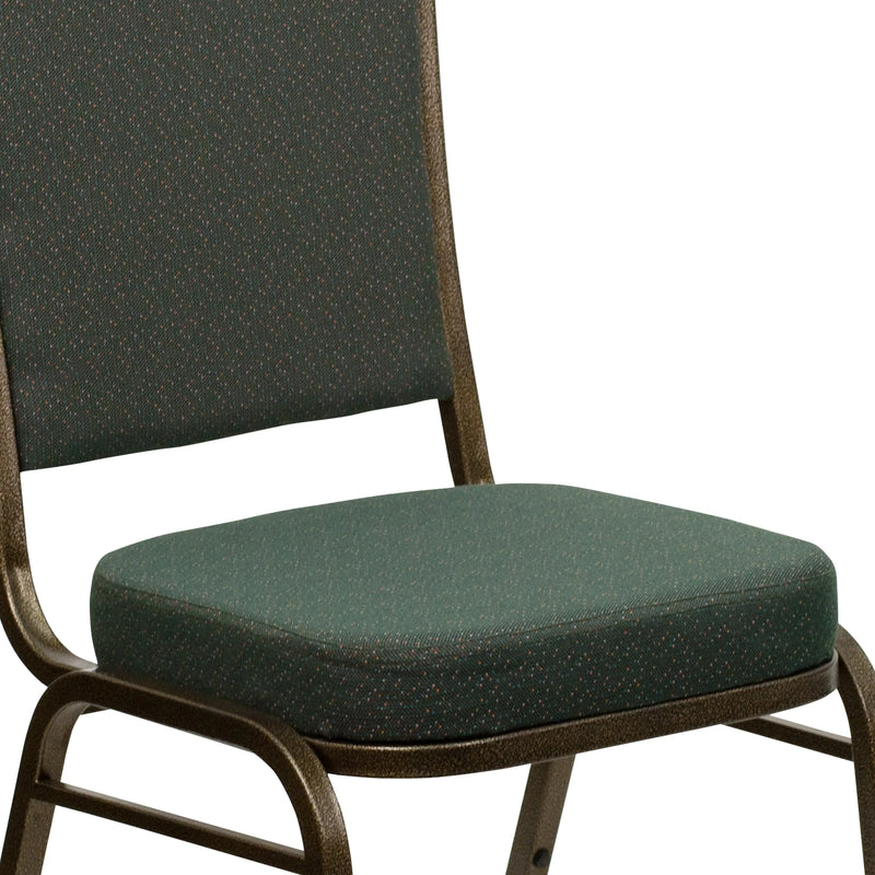 Murie Crown Back Stacking Banquet Chair, Green Patterned Fabric - Gold Vein Frame iHome Studio