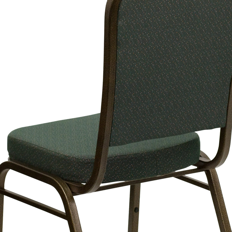 Murie Crown Back Stacking Banquet Chair, Green Patterned Fabric - Gold Vein Frame iHome Studio