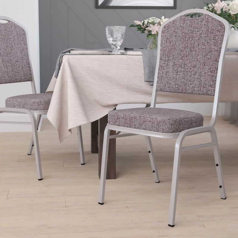 Murie Crown Back Stacking Banquet Chair, Herringbone Fabric - Silver Frame iHome Studio