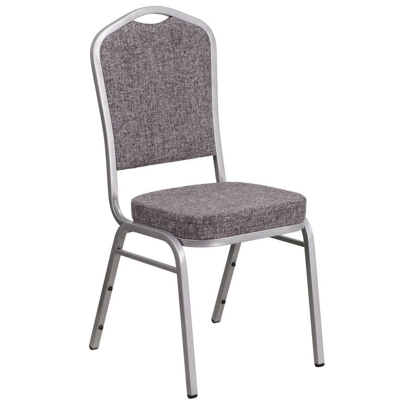 Murie Crown Back Stacking Banquet Chair, Herringbone Fabric - Silver Frame iHome Studio