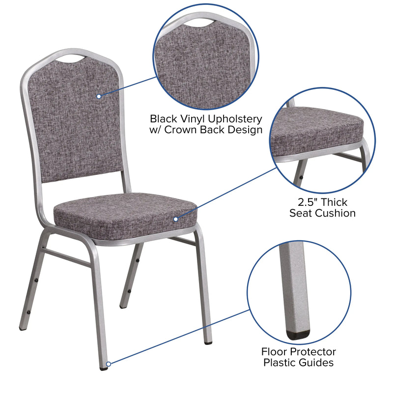 Murie Crown Back Stacking Banquet Chair, Herringbone Fabric - Silver Frame iHome Studio