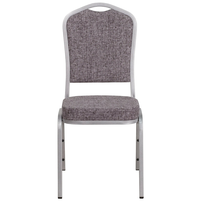 Murie Crown Back Stacking Banquet Chair, Herringbone Fabric - Silver Frame iHome Studio