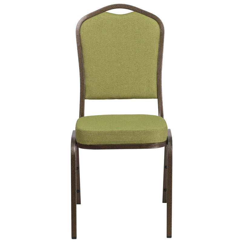 Murie Crown Back Stacking Banquet Chair, Moss Fabric - Gold Vein Frame iHome Studio